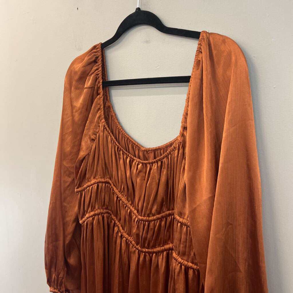 Lush Metallic Rust Long Sleeve Maxi Dress Extra Large