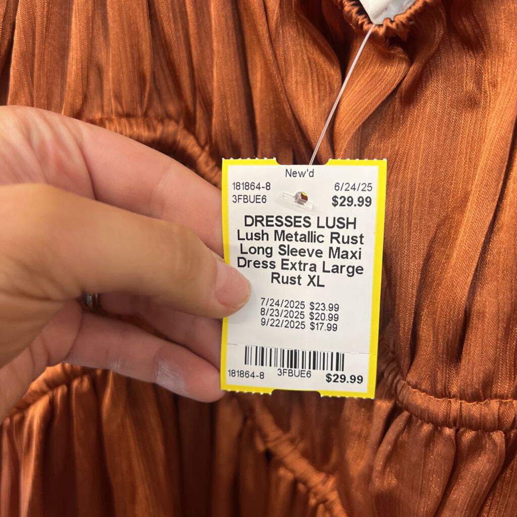 Lush Metallic Rust Long Sleeve Maxi Dress Extra Large