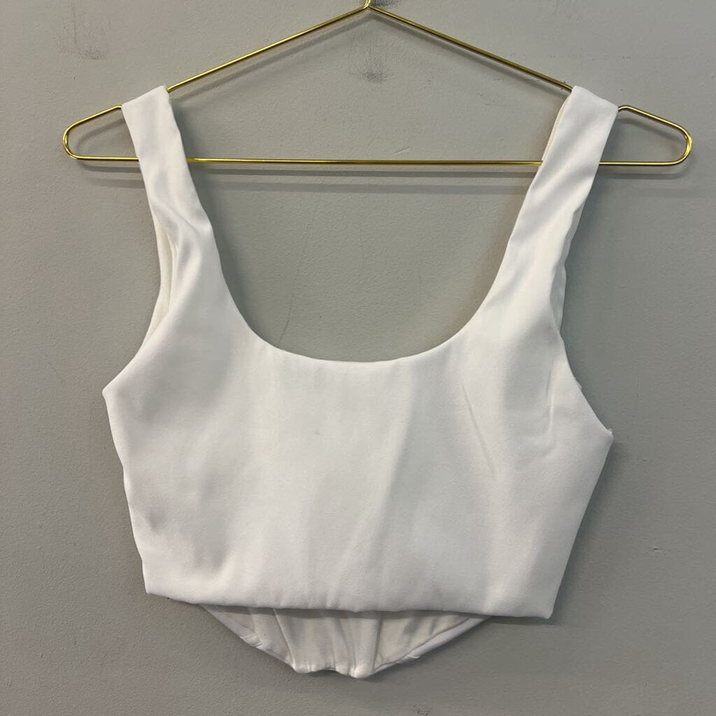 Zara White Cropped Corset Tank Medium