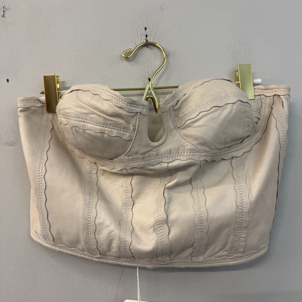 Free People Cream Leather Cropped Corset Top Large