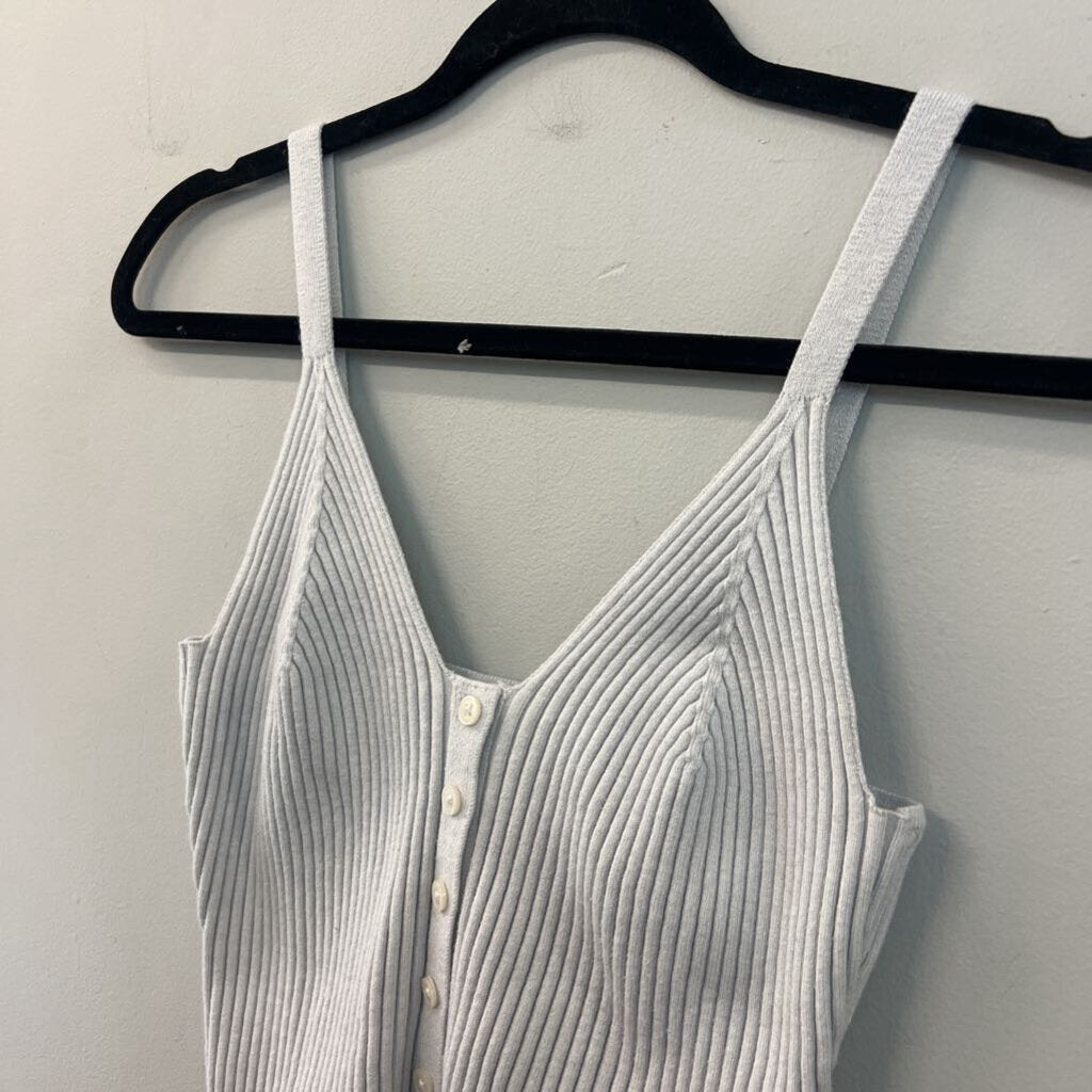 Aerie Grey Ribbed Button Front Cropped Tank Top Large