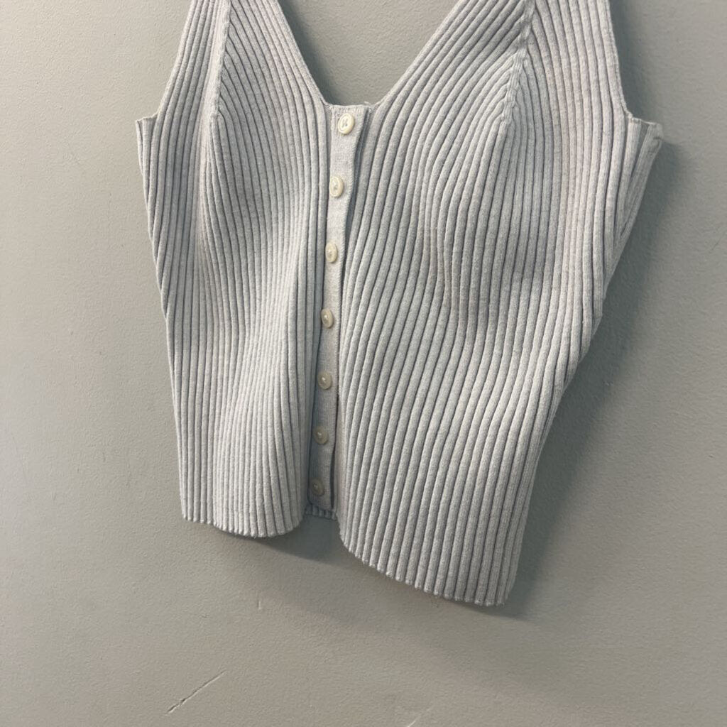 Aerie Grey Ribbed Button Front Cropped Tank Top Large