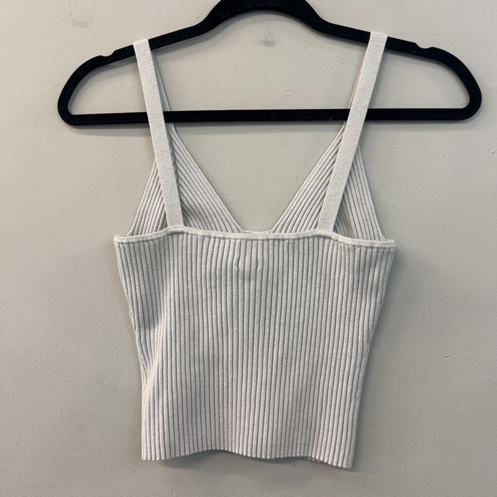 Aerie Grey Ribbed Button Front Cropped Tank Top Large
