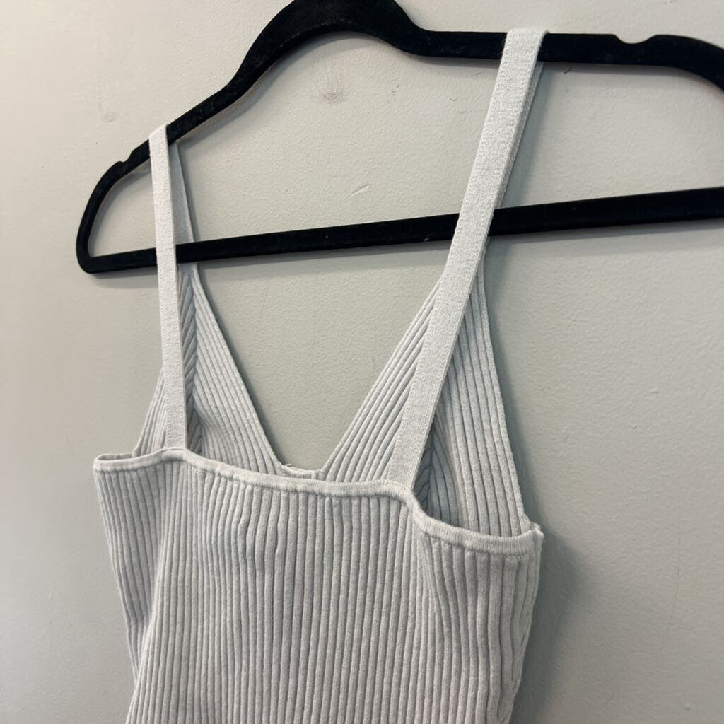 Aerie Grey Ribbed Button Front Cropped Tank Top Large