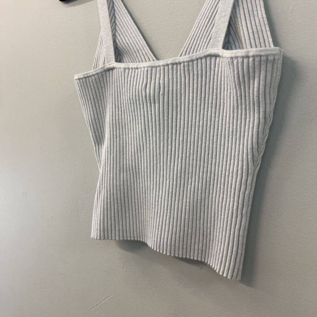 Aerie Grey Ribbed Button Front Cropped Tank Top Large