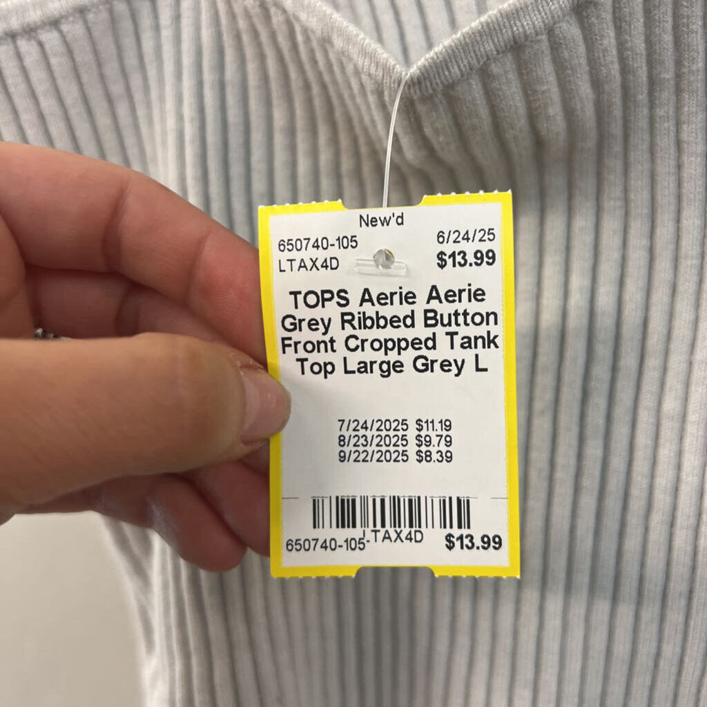 Aerie Grey Ribbed Button Front Cropped Tank Top Large