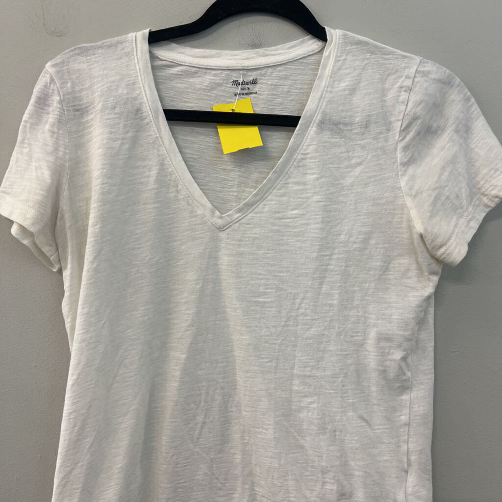Madewell White V Neck Short Sleeve Top Small