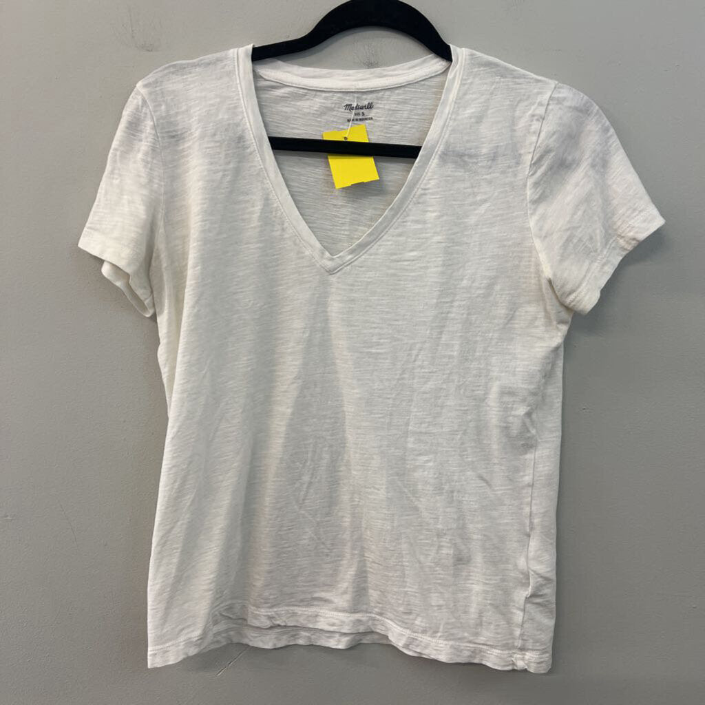 Madewell White V Neck Short Sleeve Top Small