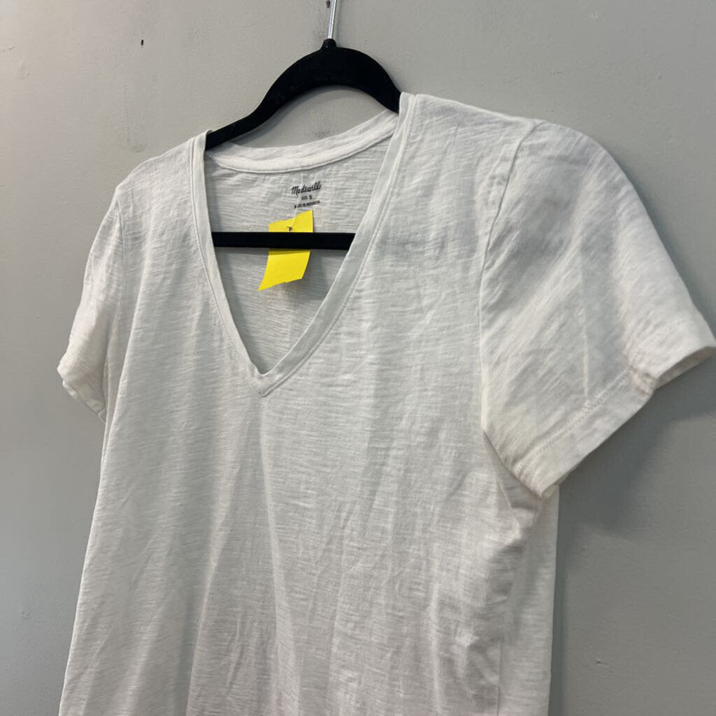 Madewell White V Neck Short Sleeve Top Small