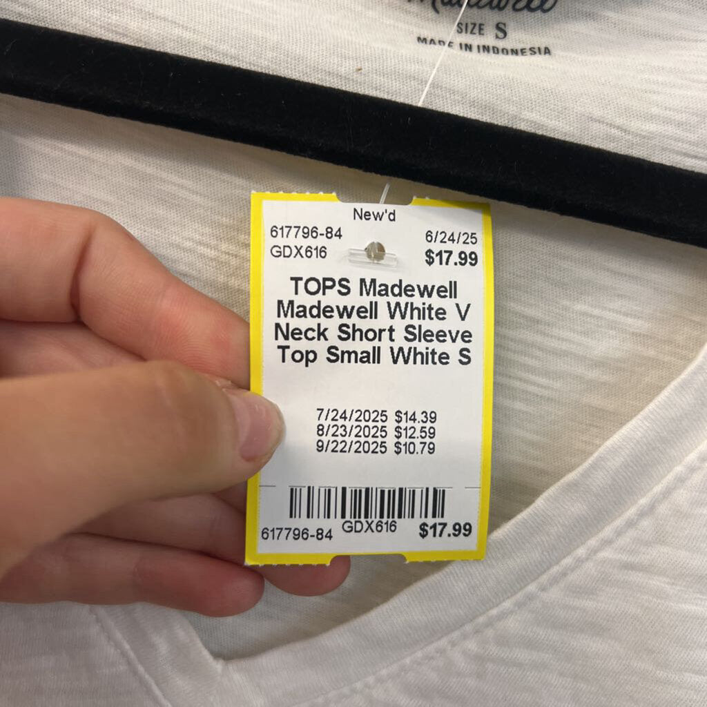 Madewell White V Neck Short Sleeve Top Small