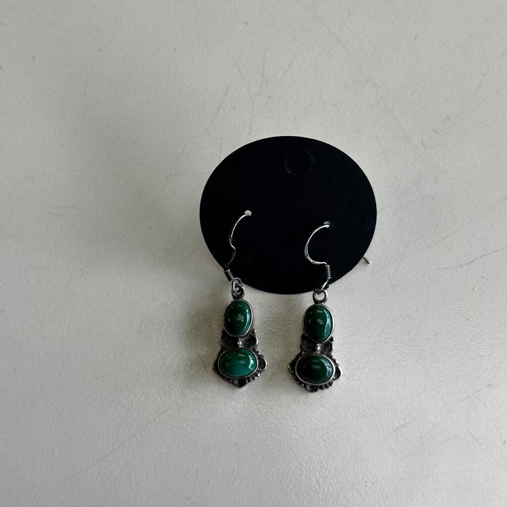 Sterling Silver Malachite Stone Earrings