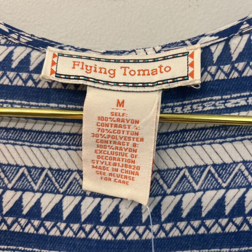 Flying Tomato Blue/ White Print Open Front Kimono Top Medium