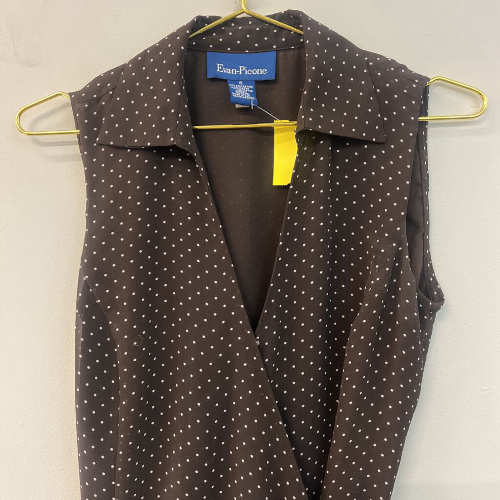 Evan Picone Brown/ White Polka Dot Sleeveless Top 6