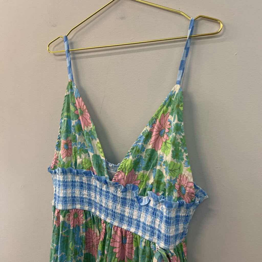 Asos Pink/ Green/ Blue Flower Print Gingham Dress 14