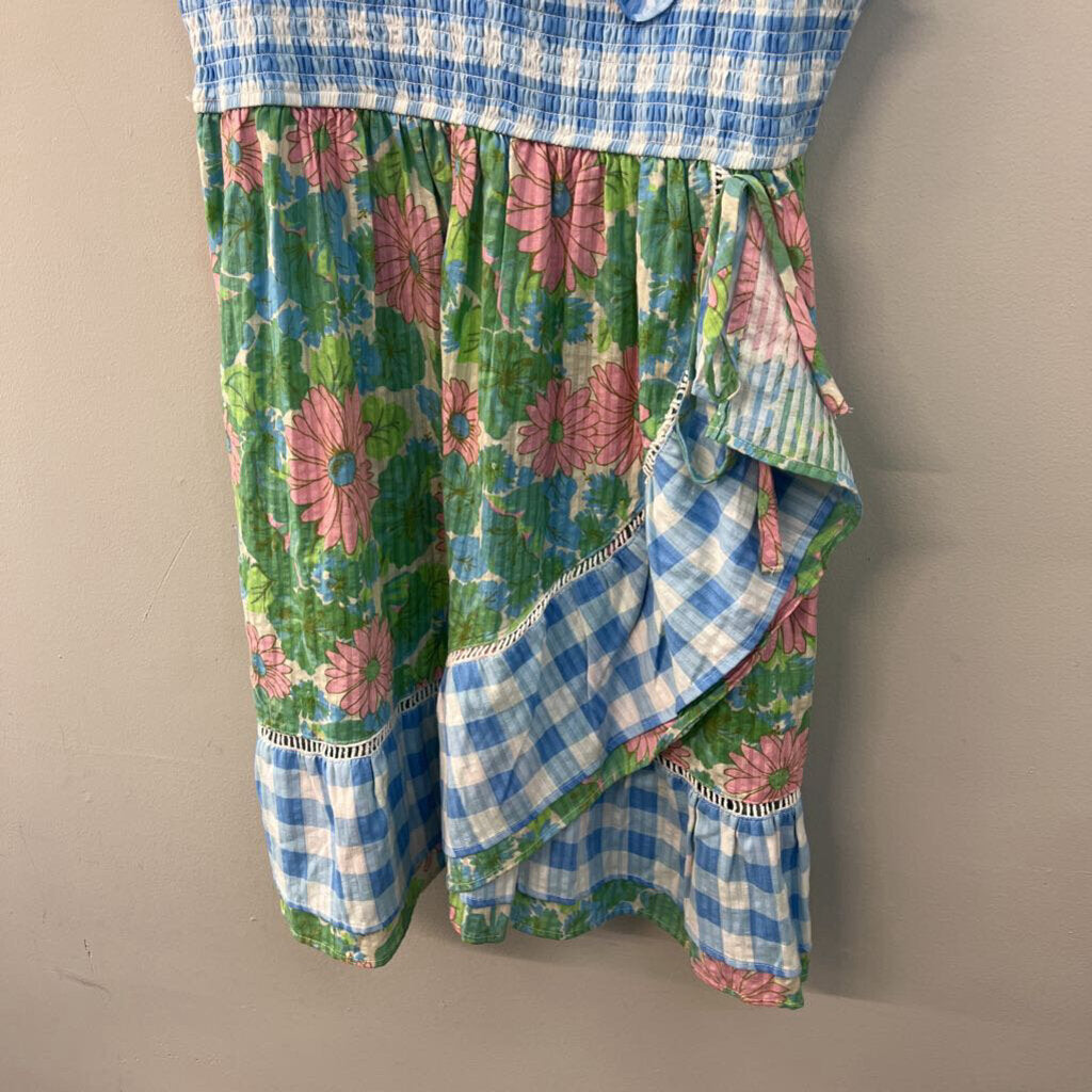 Asos Pink/ Green/ Blue Flower Print Gingham Dress 14