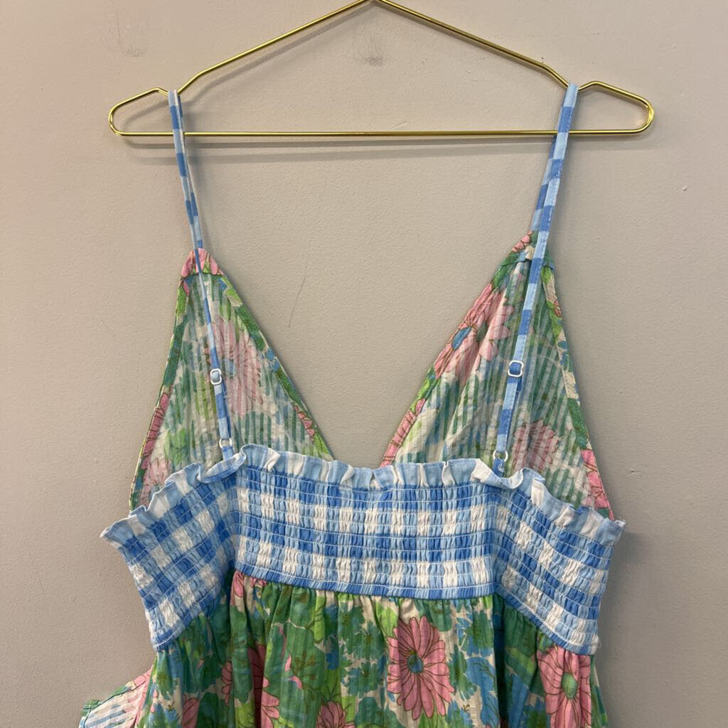 Asos Pink/ Green/ Blue Flower Print Gingham Dress 14
