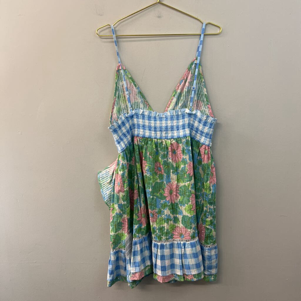Asos Pink/ Green/ Blue Flower Print Gingham Dress 14