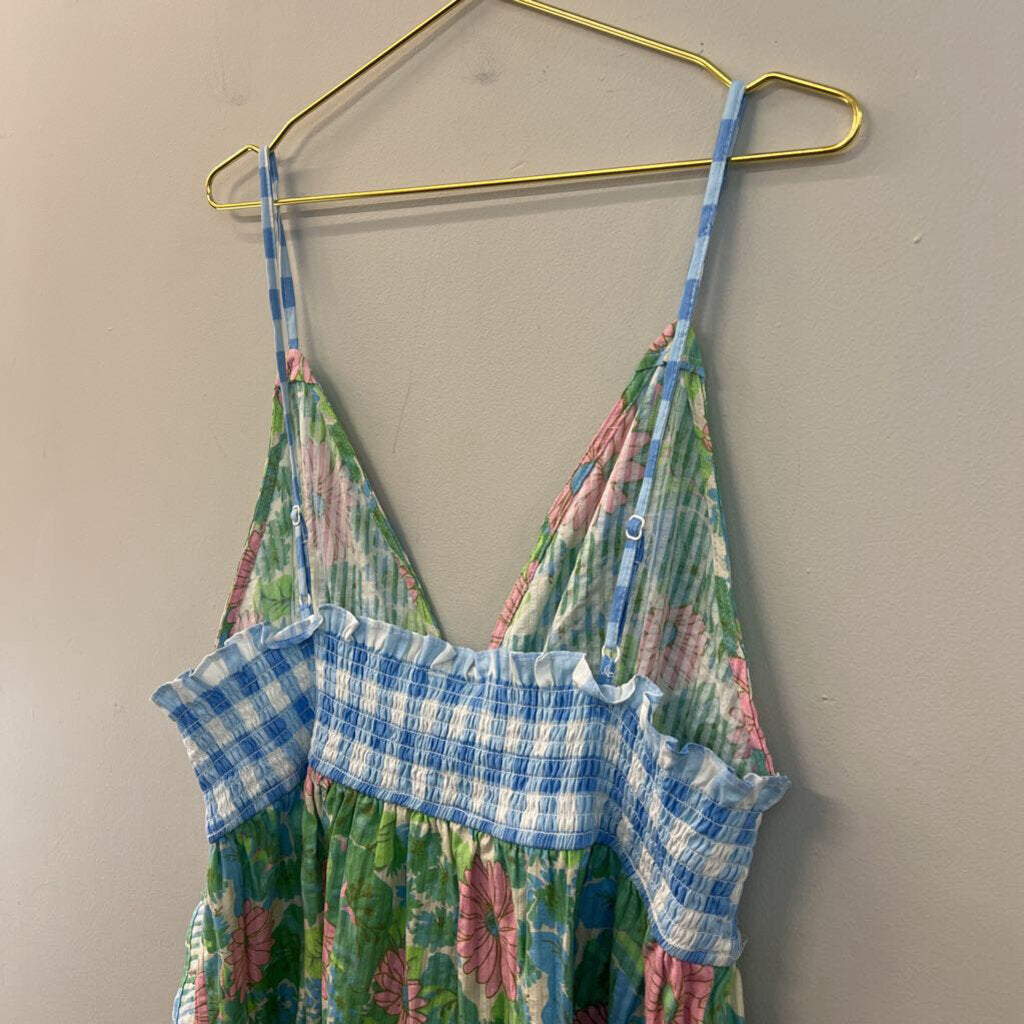 Asos Pink/ Green/ Blue Flower Print Gingham Dress 14