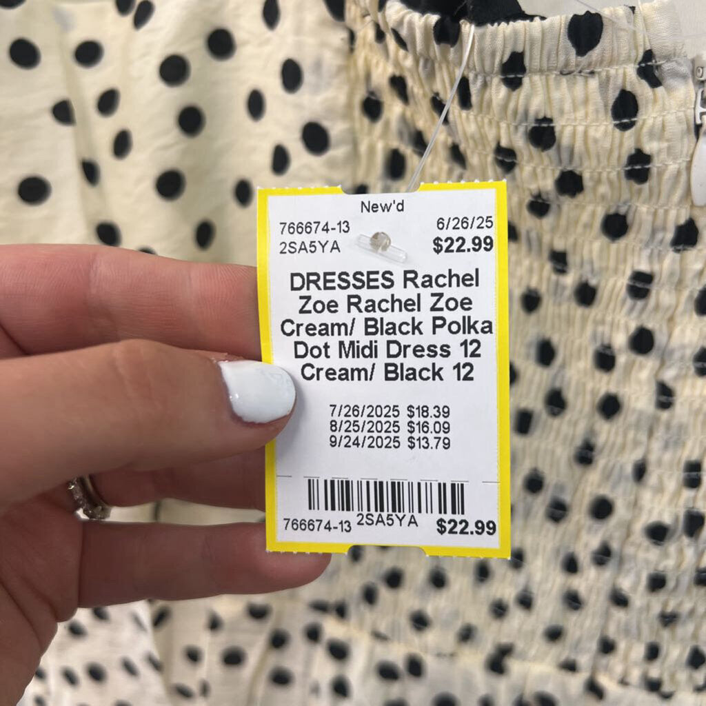 Rachel Zoe Cream/ Black Polka Dot Midi Dress 12