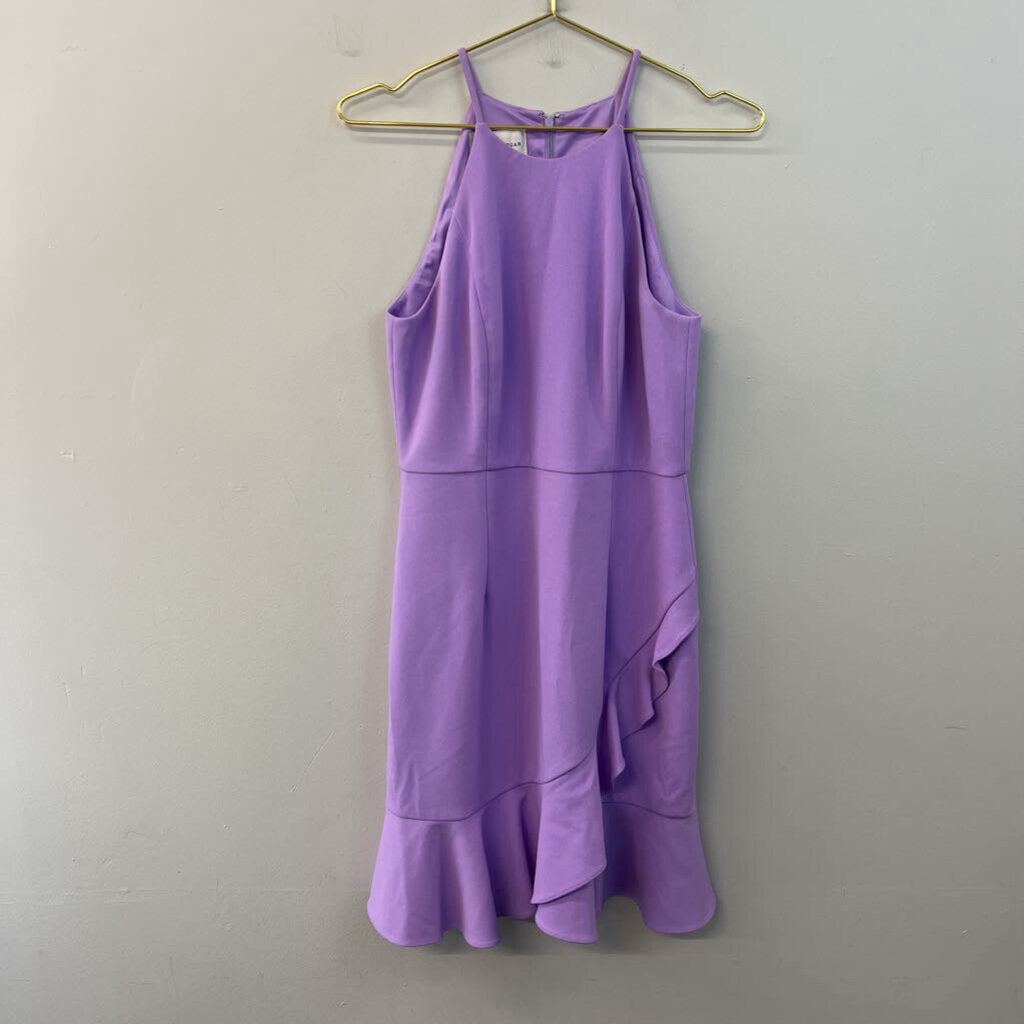 Donna Morgan Purple High Neck Ruffle Detail Dress 8