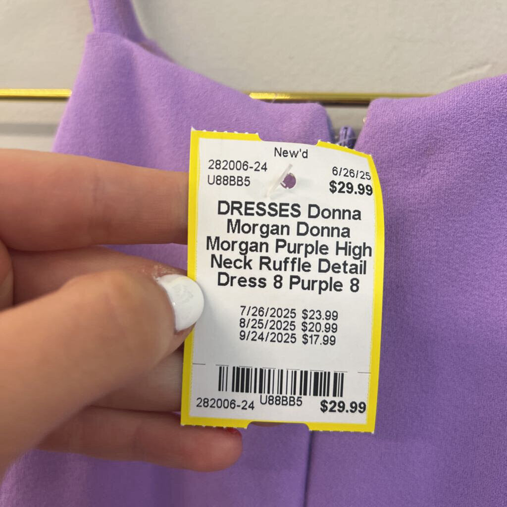 Donna Morgan Purple High Neck Ruffle Detail Dress 8