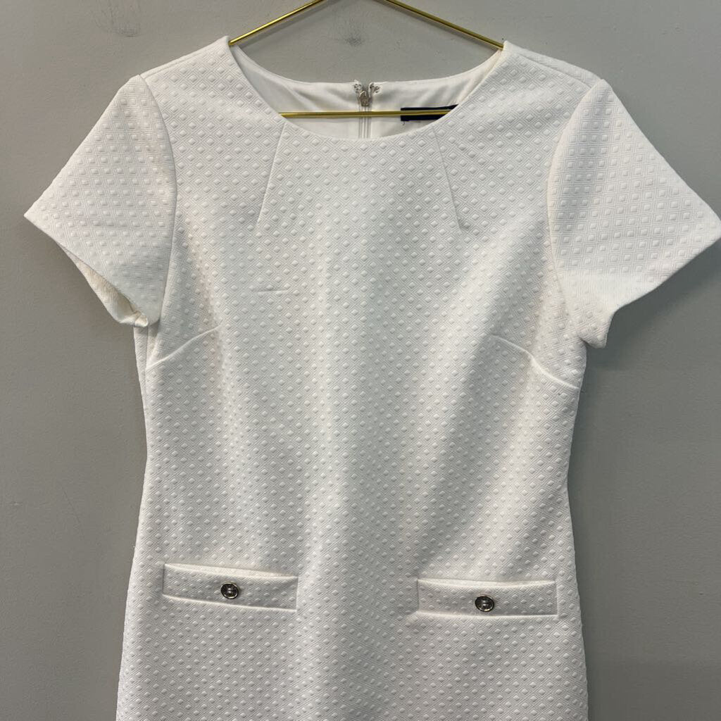 Tommy Hilfiger White Textured Short Sleeve Dress 8