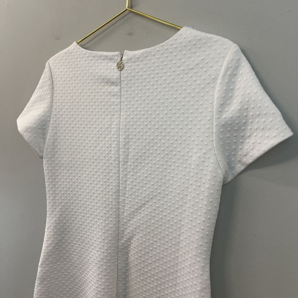 Tommy Hilfiger White Textured Short Sleeve Dress 8