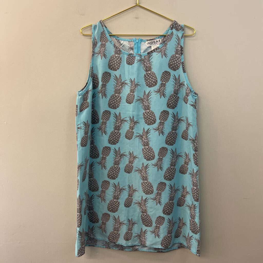 Ingear Blue Grey Pineapple Print Tank Dress XXL