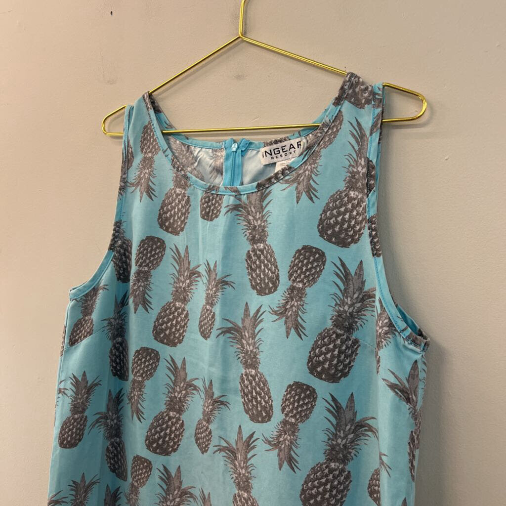 Ingear Blue Grey Pineapple Print Tank Dress XXL