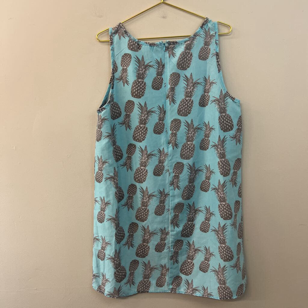 Ingear Blue Grey Pineapple Print Tank Dress XXL