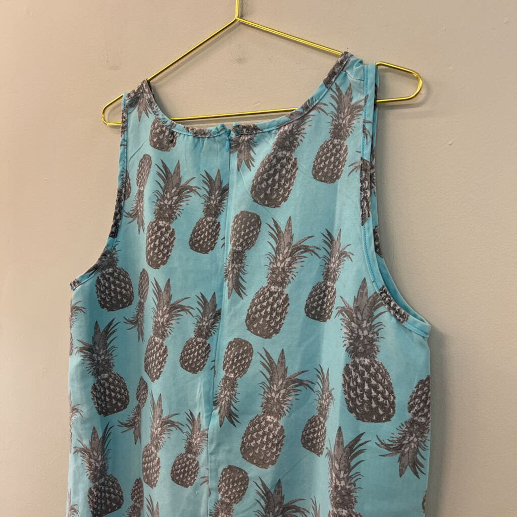 Ingear Blue Grey Pineapple Print Tank Dress XXL