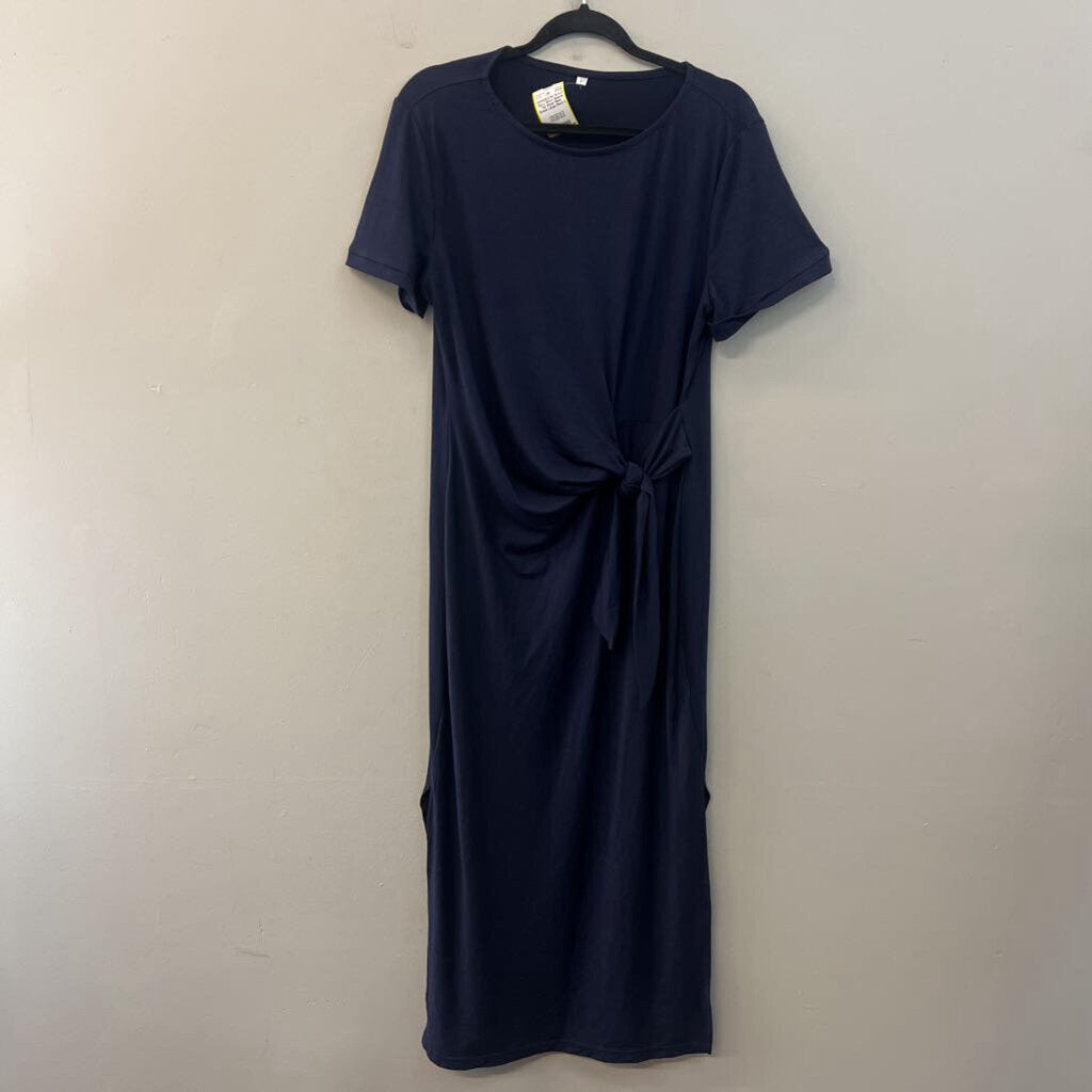 Navy Short Sleeve Tie Waist Maxi Dress Large