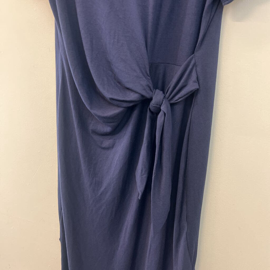 Navy Short Sleeve Tie Waist Maxi Dress Large