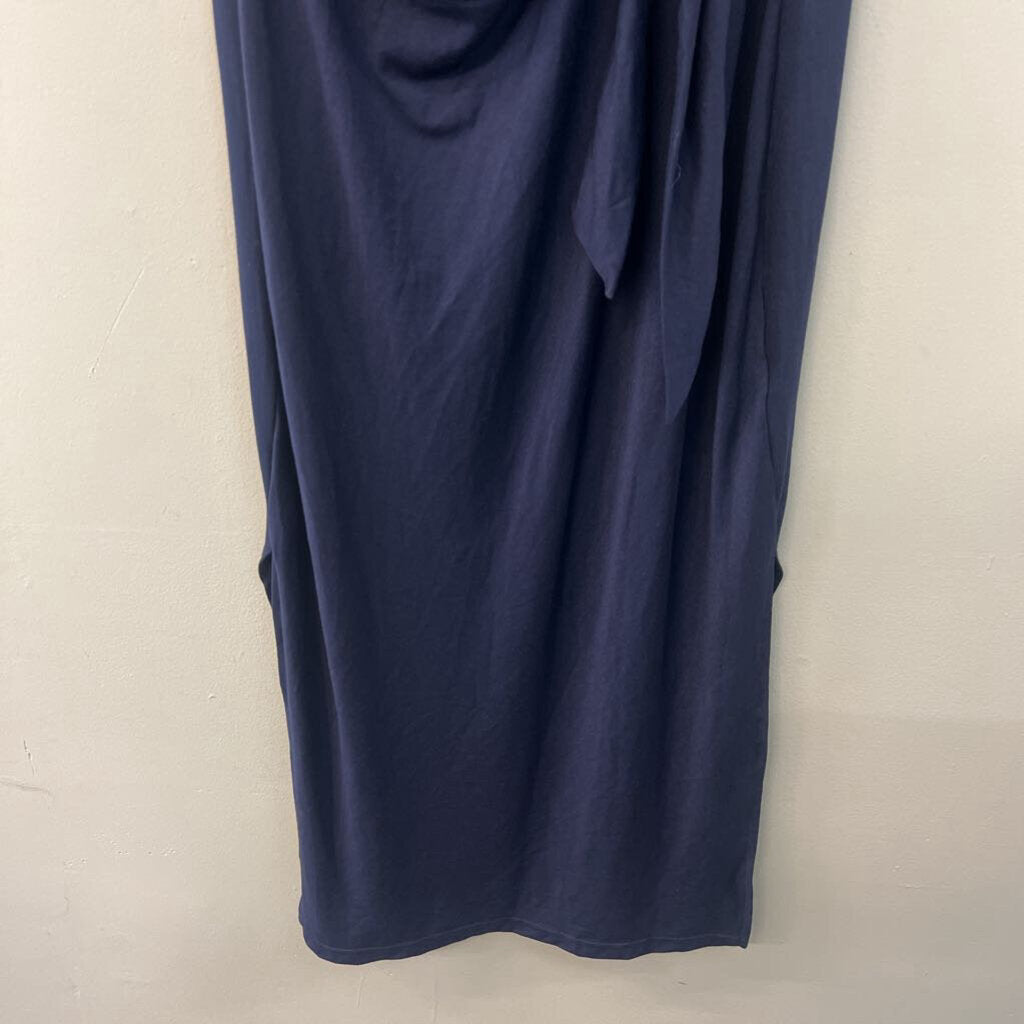 Navy Short Sleeve Tie Waist Maxi Dress Large