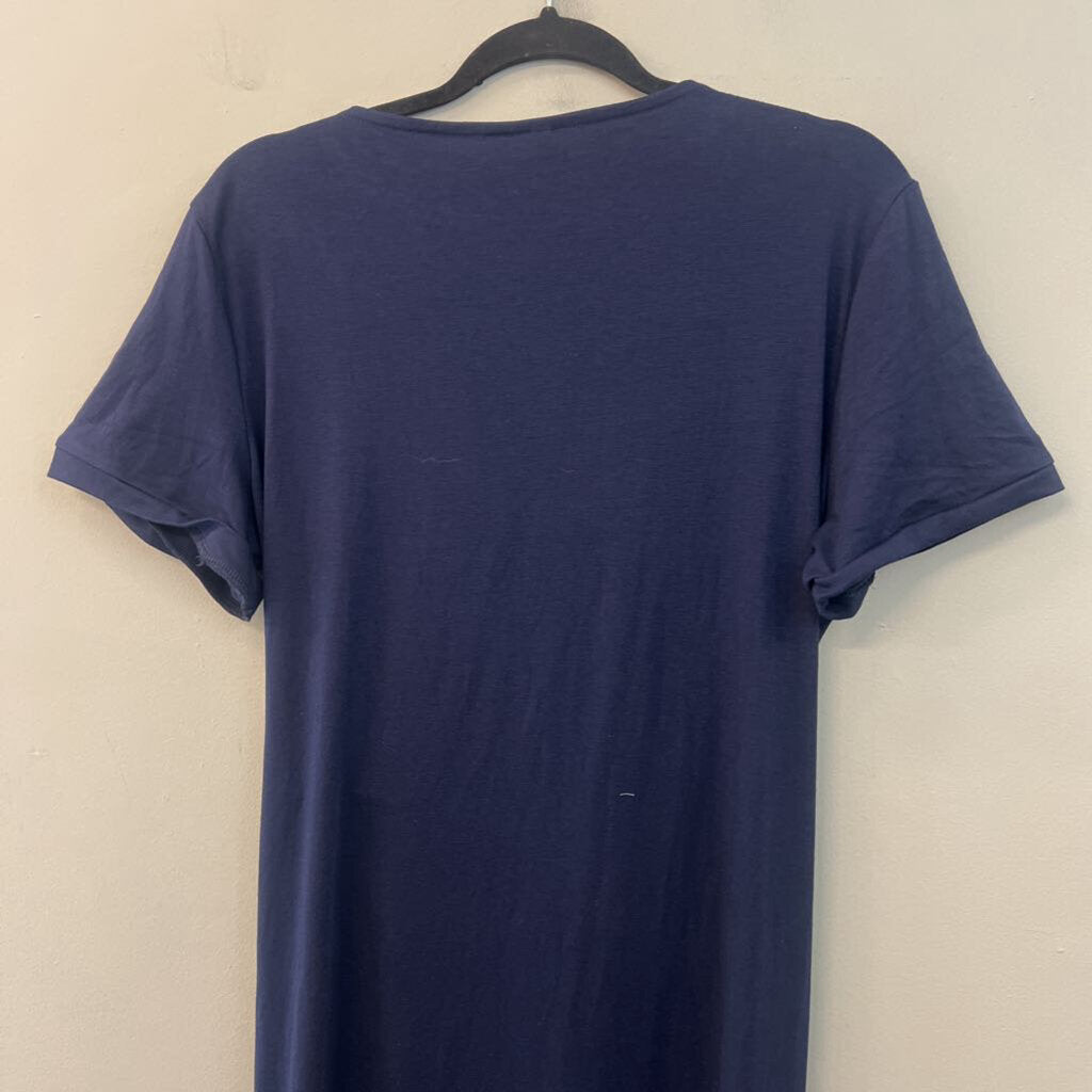 Navy Short Sleeve Tie Waist Maxi Dress Large