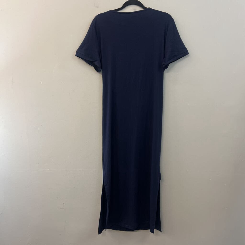 Navy Short Sleeve Tie Waist Maxi Dress Large