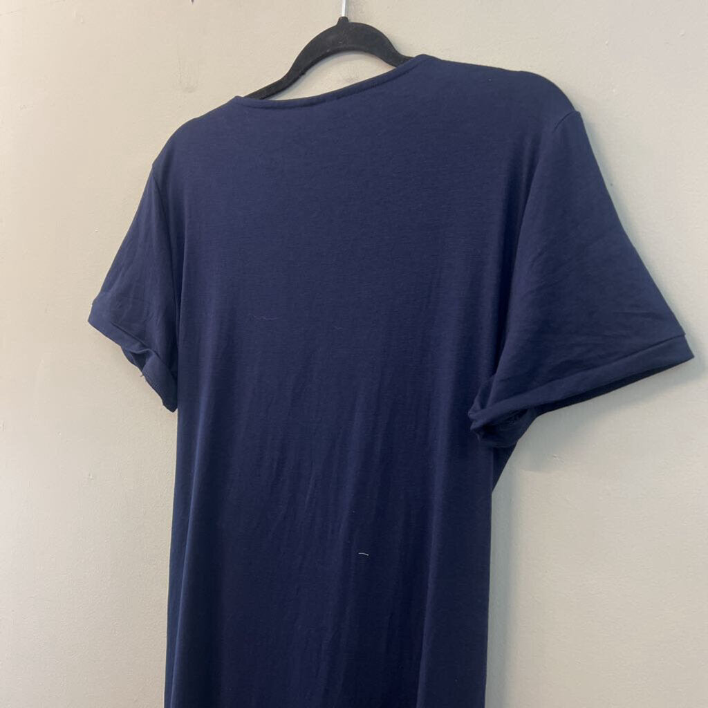 Navy Short Sleeve Tie Waist Maxi Dress Large