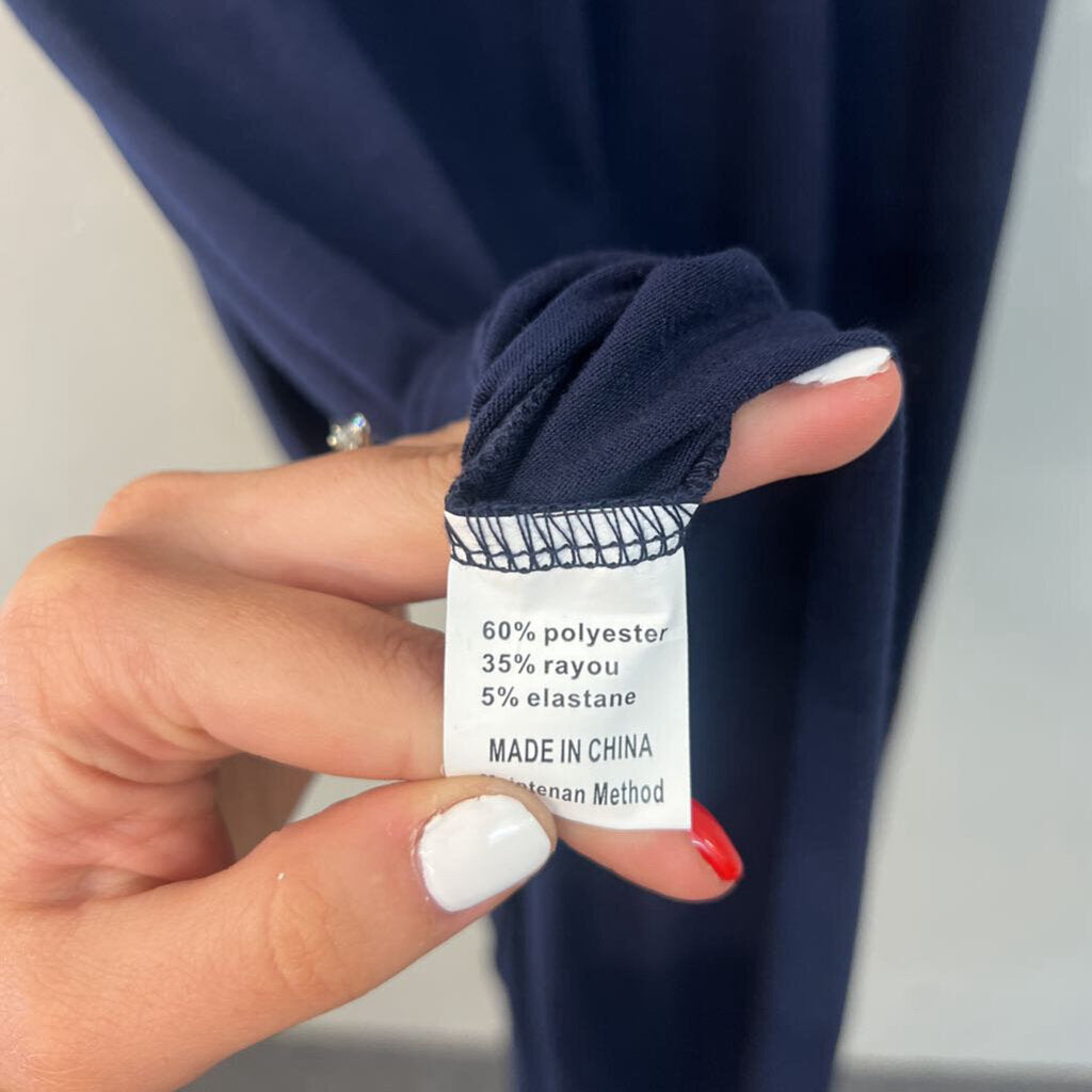 Navy Short Sleeve Tie Waist Maxi Dress Large
