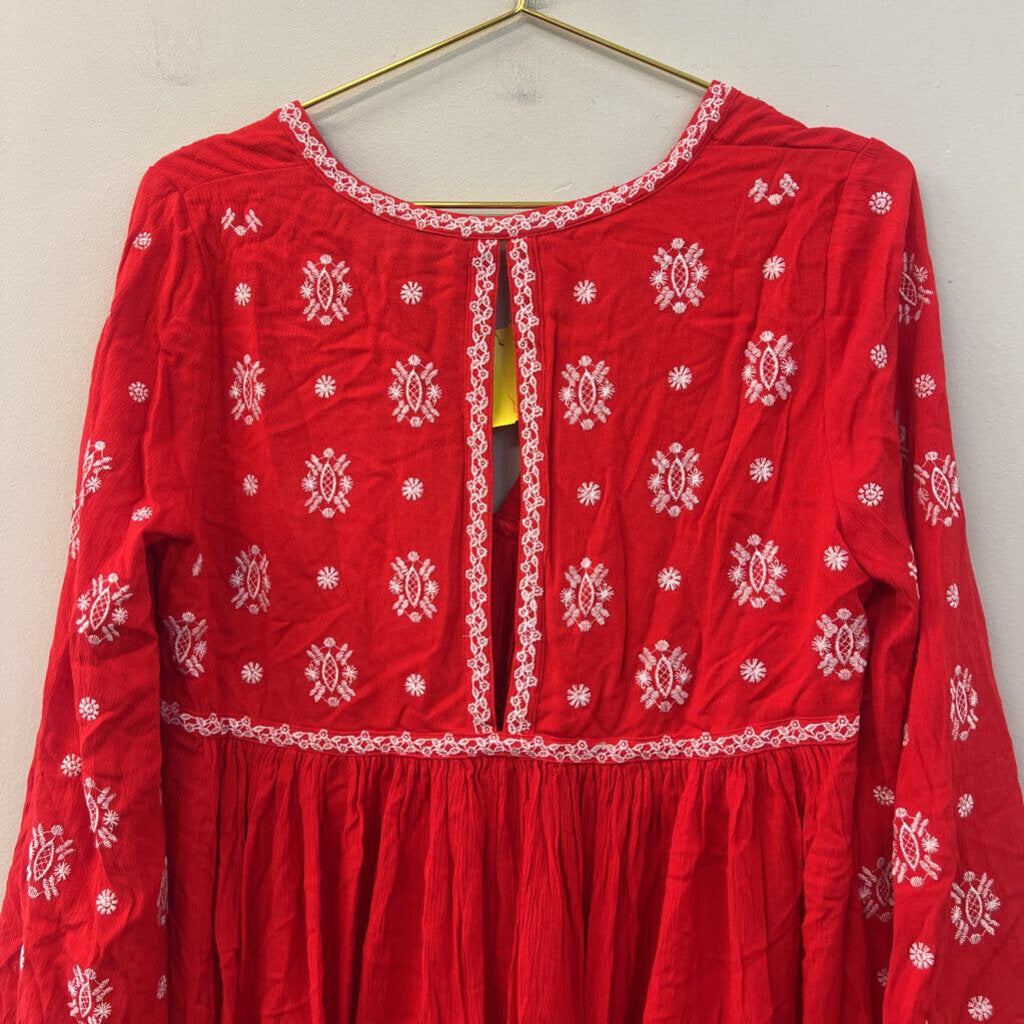 Vici Red/ White Embroidered Long Sleeve Top Large