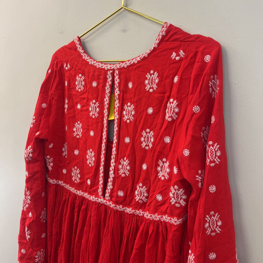 Vici Red/ White Embroidered Long Sleeve Top Large