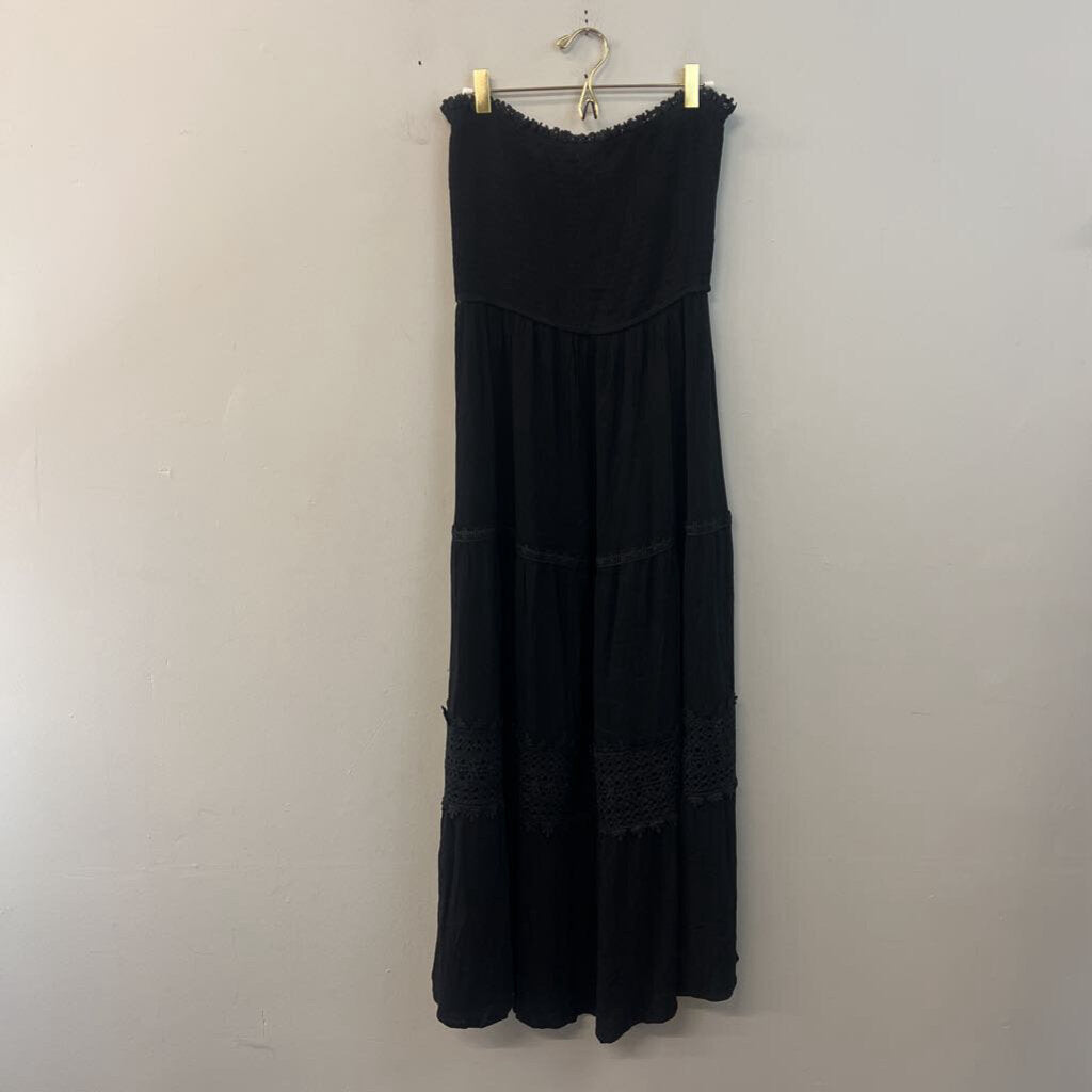 Zesica Black Strapless Smocked Top Maxi Dress Large
