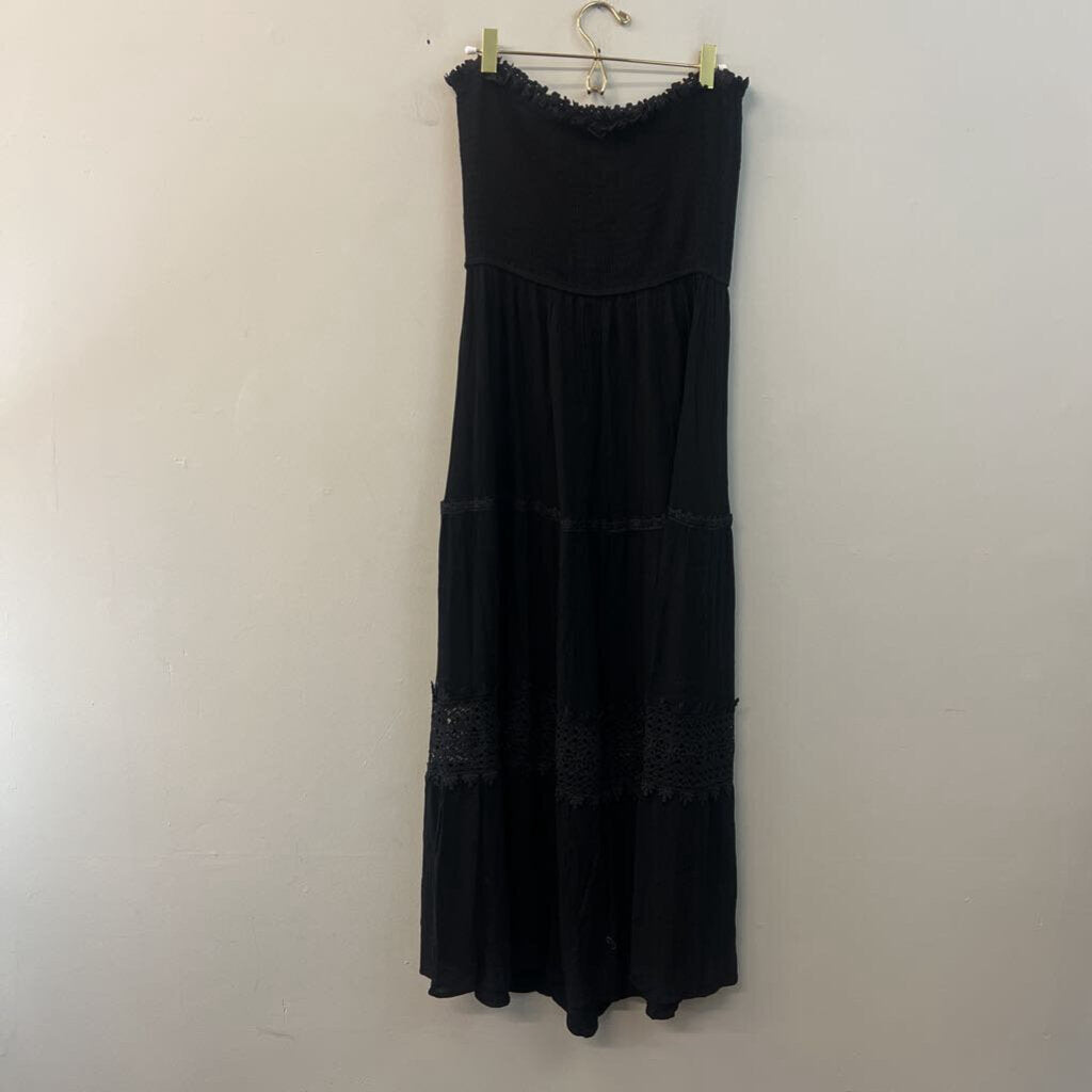 Zesica Black Strapless Smocked Top Maxi Dress Large