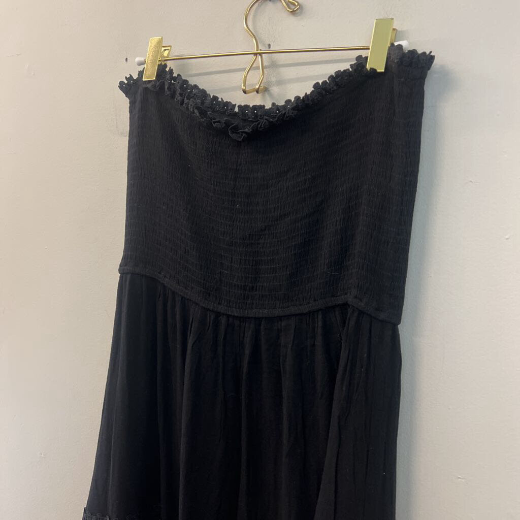 Zesica Black Strapless Smocked Top Maxi Dress Large