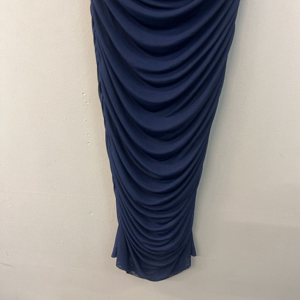 Venus Navy Ruched Long Sleeve Midi Dress Large