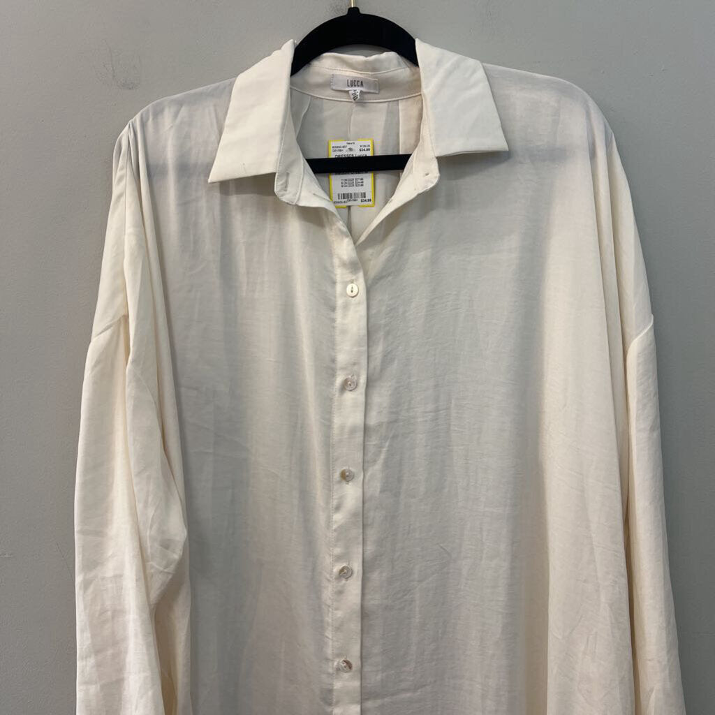 Lucca Cream Silky Long Sleeve Button Down Maxi Dress Medium
