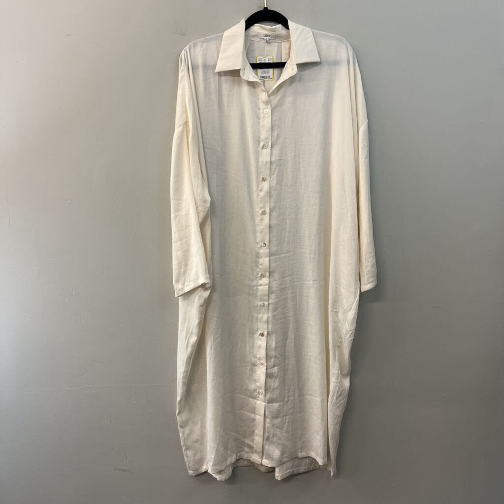 Lucca Cream Silky Long Sleeve Button Down Maxi Dress Medium