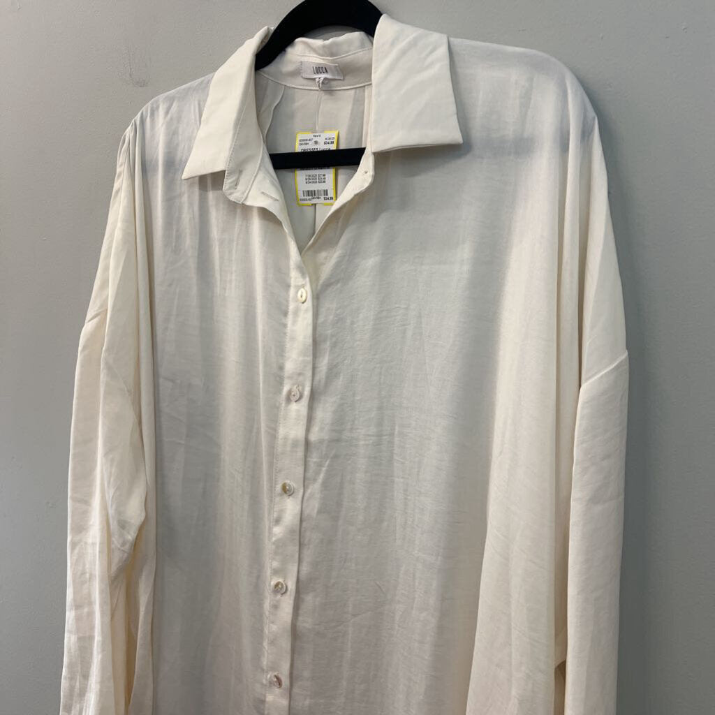 Lucca Cream Silky Long Sleeve Button Down Maxi Dress Medium