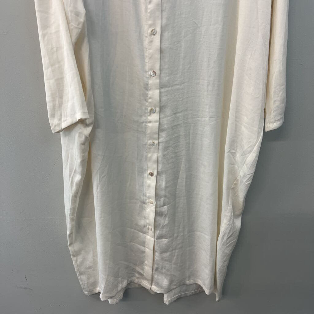 Lucca Cream Silky Long Sleeve Button Down Maxi Dress Medium