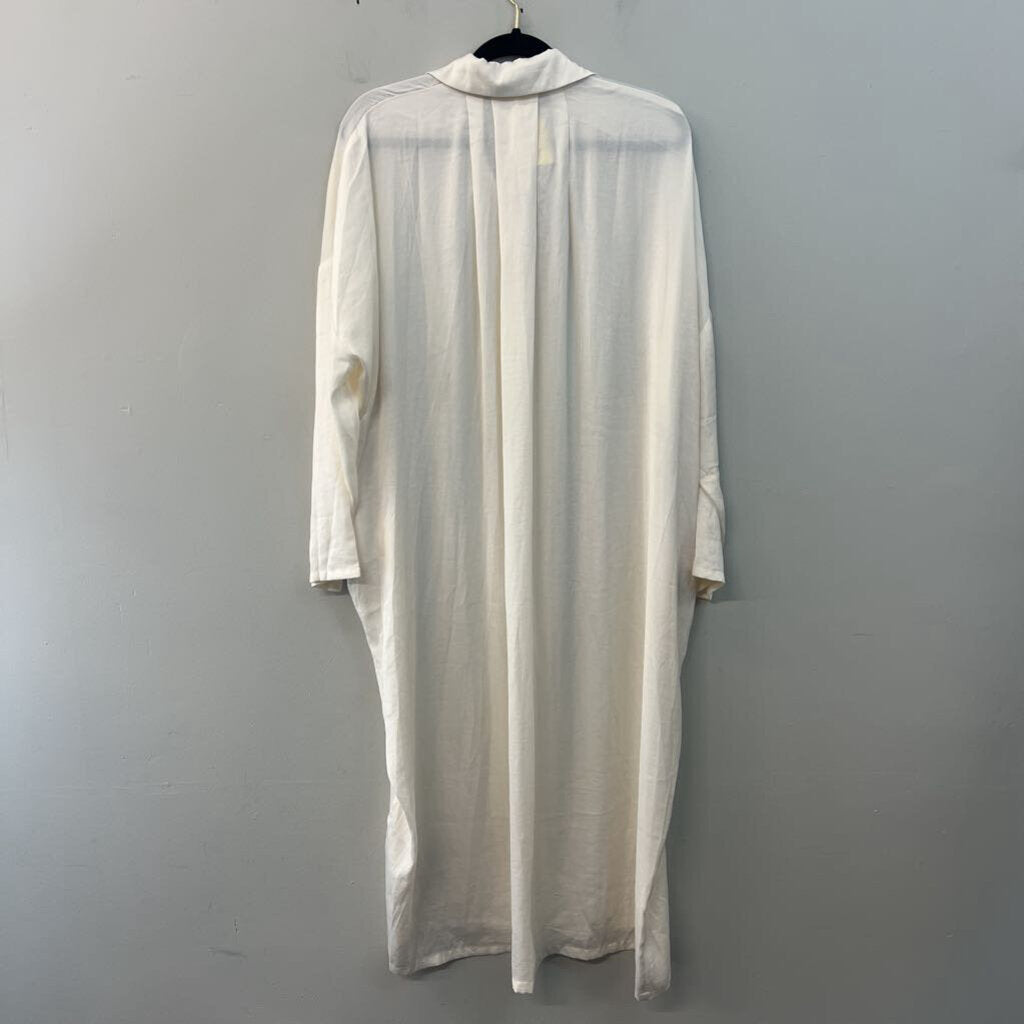 Lucca Cream Silky Long Sleeve Button Down Maxi Dress Medium