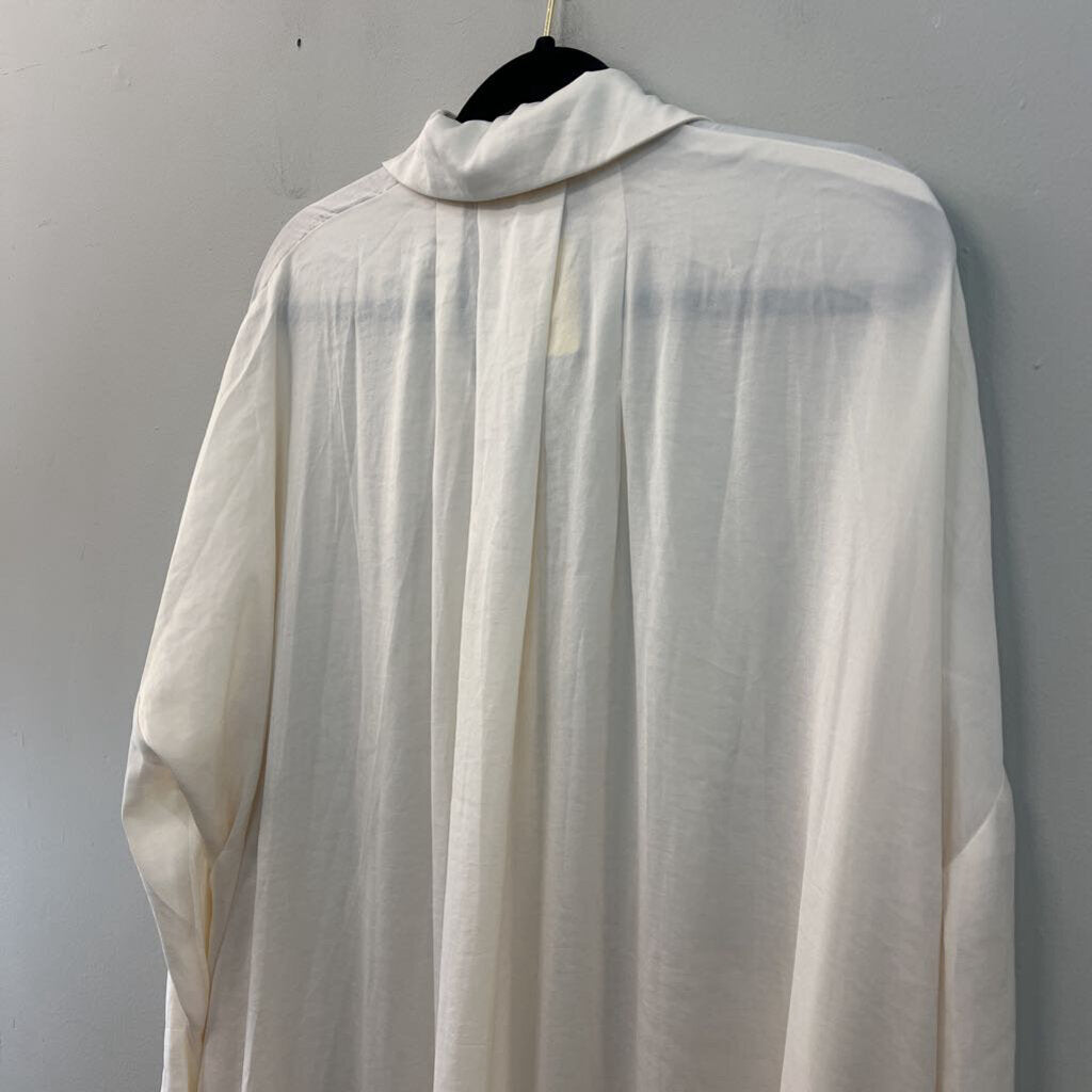 Lucca Cream Silky Long Sleeve Button Down Maxi Dress Medium